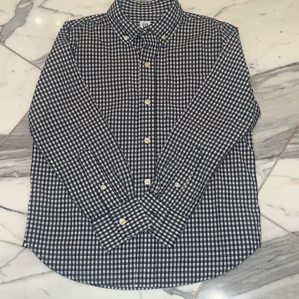 GAP kids navy gingham long sleeve button down shirt